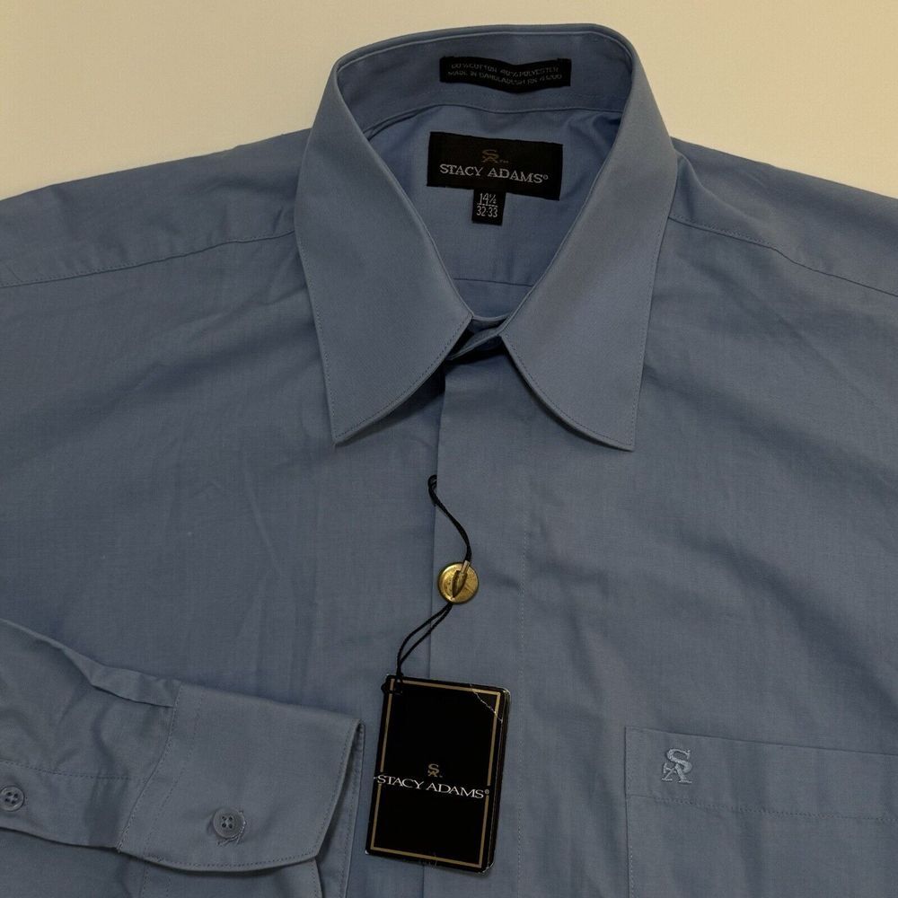 Stacy Adams Blue Dress‎ Shirt 14 1/2 34/35 Barrell Cuff